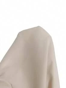 SHEIN EZwear 杏色梭织褶皱胸前系带修身短袖衬衫 - 杏色 - 查看 7