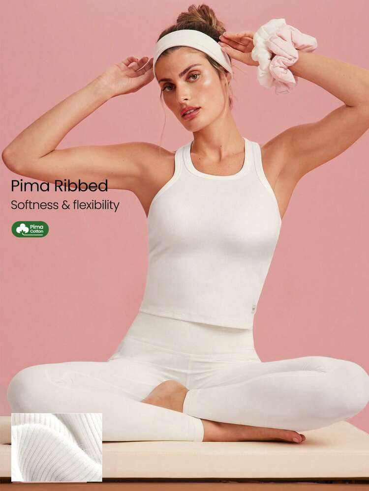 Ribbed Pima Cotton Crush Mode Waist Length Slim Fit Racerback Tank Top Daily Casual Wear
