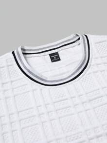 Manfinity Homme Camiseta de punto jacquard de unicolor con textura para hombres, con etiqueta de cuero y cuello acanalado - Blanco - Ver 6