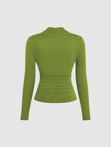 Sweetra Plus Size Fashionable Metal Decor Waist Fitted T-Shirt - Green - View 2