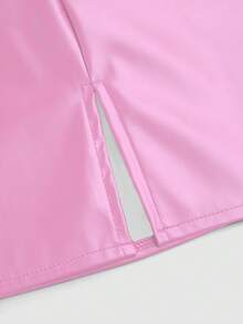 Sweetra Chân váy mini dáng chữ A xếp ly xẻ tà bằng da PU cỡ lớn, ôm sát và tôn dáng. - Hồng - Xem 5