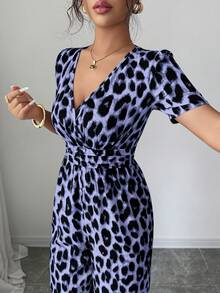 Elenzga Ladies' Elegant Vacation And Casual Summer Leopard Print Jumpsuit - Purple - View 6
