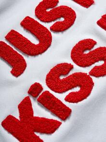 TOKVUE Street Casual Red Slogan 3D Embroidery White Loose T-Shirt - White - View 2