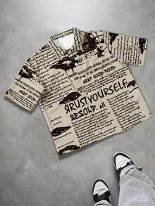 Manfinity EMRG Men's Slogan & Eye Print Single-Breasted Casual Short Shirt - Multicolor - View 1