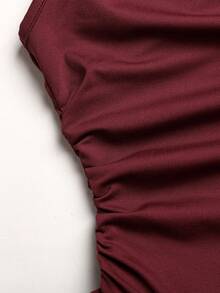 SHEIN Tween Girls' Asymmetric Waist Tie Floral Ruffle Hem Snug Fit Dress - Burgundy - View 6