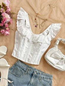 Soleia 女士时尚法式网纱刺绣塑身胸衣 - 白色 - 查看 4