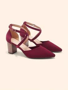 CUCCOO BASICS Giày nữ có khóa trang trí, mũi nhọn, gót chunky, quai ngang mắt cá chân, màu đen, thích hợp cho mùa hè, lễ tốt nghiệp, dạ hội, du lịch, mùa hè thanh lịch, giày xuân, lễ Phục sinh, Giáng sinh. - Rượu vang đỏ 1 - Xem 3