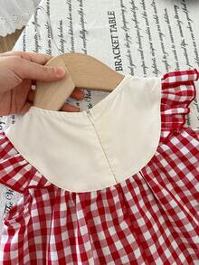 LMoss Kids 女婴草莓格子休闲连衣裙 - 紅白色 - 查看 5