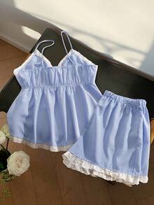 Sweetra Plus Size Casual Striped Camisole & Shorts 2 Pieces Set - Multicolor - View 2