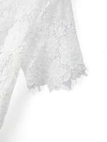 Franclia Plus Size Women V-Neck Short Sleeve Floral Lace Hollow Out Elegant Sexy Blouse Lace White Top Lace Blouse Lace Tops For Women Crochet Tops For Women Lace Shirt - White - View 6