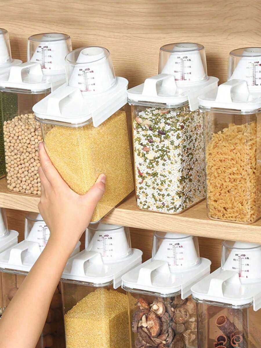 1个厨房储物罐,带盖密封食品储物容器,便携式防漏食品储藏盒,适用于存放谷物、坚果、面粉和大米,厨房收纳配件 - 無色 - 查看 1