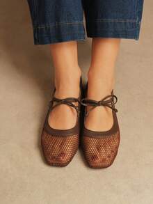 Rosivie 女士蝴蝶结设计休闲百搭时尚平底鞋 - 咖啡棕 - 查看 5