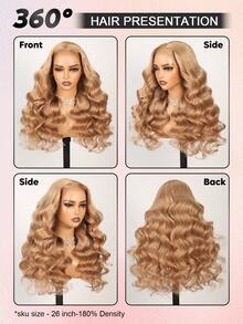 ALL READY WIG 灰蜜金色升级版 13x6 无胶蕾丝前假发 波浪卷发 雷米真人发假发 预剪耳到耳蕾丝假发 皮肤融化 女士适用 - S613/Yellow - 查看 4