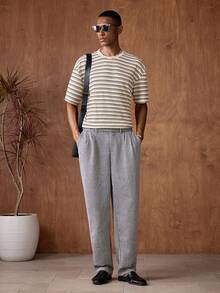 Business Casual AKNOTIC 男士人字纹提花宽松长裤，适合圣诞派对、商务休闲、秋季穿着，也可作为送给男友的礼物或节日礼物。 - 黑與白 - 查看 4