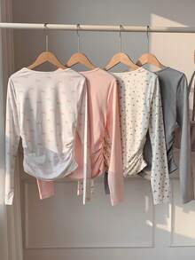 CovetEZ Women's Casual Printed Round Neck Long Sleeve T-Shirt, Multi-Color - Multicolor - View 2