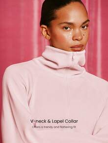 GLOWMODE Modal Get Comfy Ultra-Soft Smooth Loose Fit Contour Seams Adjustable Hem Zipper Pockets Half-Zip Pullover Daily Casual Wear Fall Winter - Pink - View 4