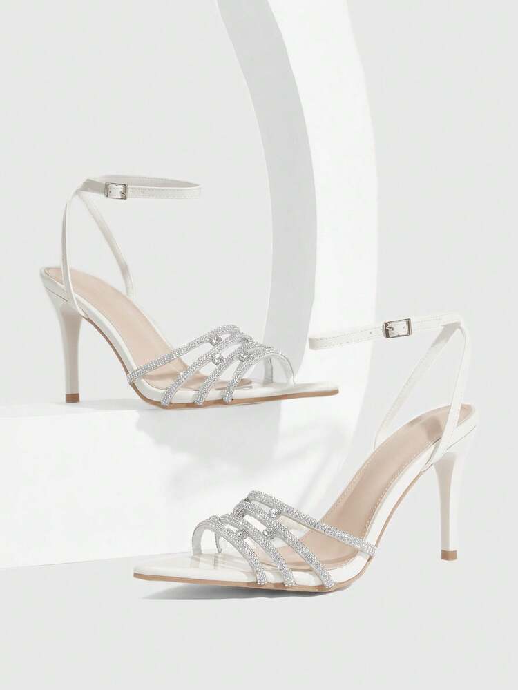 CUCCOO SZL Women Shoes Summer New Beige Rhinestone Back Ankle Strap Women's High-Heeled Sandals Fashion Gorgeous Sexy Party Banquet Women Sandals Spring Shoes Prom Heels