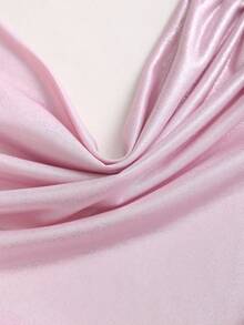 Sweetra Women's Solid Color Halter Neck Metal Decor Ruched Sexy Versatile Top For Dates & Outings - Pink - View 4