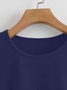 GlowEve Women's New Striped Patchwork Round Neck Long Sleeve Waist Cinched Fashionable Casual Blouse - Royal Blue - View 4