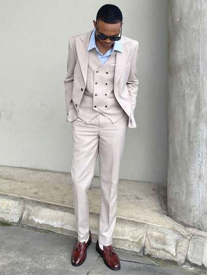 Ngobest Haus Ngobest Haus Conjunto de traje de 3 piezas de moda para hombre, con ajuste ceñido, de unicolor y elástico, que incluye chaleco cruzado, pantalones y traje formal/de negocios para cena