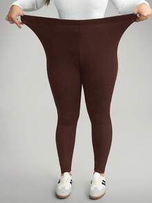 Comfylo Legging Wanita Ukuran Besar Kasual Polos Pinggang Tinggi - Coffee Brown - View 8