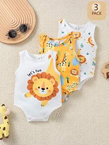 SHEIN Playful Pals 3件套男婴夏季蓝色可爱海洋生物印花连体衣 - 彩色 - 查看 8