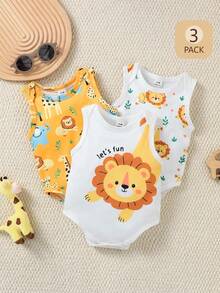 SHEIN Playful Pals 3件套男婴夏季蓝色可爱海洋生物印花连体衣 - 彩色 - 查看 1