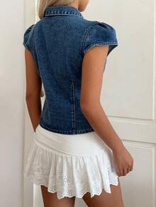 CovetEZ 女士休闲修身前扣牛仔衬衫 - 藍色 - 查看 2