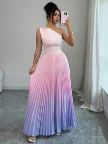 Elenzga Women's Sleeveless Casual Elegant Gradient Pleated Dress, Suitable For Beach, Summer Outfit, Photography - Multicolor - View 7