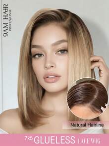 100% Human Hair Bob Wigs Ombre Honey Blonde Straight Bob Wig 7x5 Lace Closure Pre Cut Pre Bleached Glueless Wig Bye Bye Knots Lace Front Blonde With Medium Brown Roots Pre Cut Pre Plucked Pre Bleached Effortless Wear - S4/613 - View 1