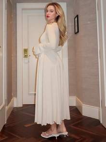 Turnttoni Apricot Asymmetric-Shoulder Midi Dress For Women, One Shoulder Dress Elegant, Fall / Winter, Autumn Clothes For Women, Thanksgiving Dress, New Year Dress, Party Dress, Elegant Dresses For Ladies, Chic Autumn, Christmas Dress,Dresses For Women Elegant,New Year Dress ,Elegant Party Dresses,Dresses For Women Elegant - Apricot - View 2