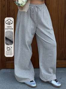 Dazy Plus 宽松针织卫衣和抽绳长裤套装，四季皆宜 - 淺灰色 - 查看 1