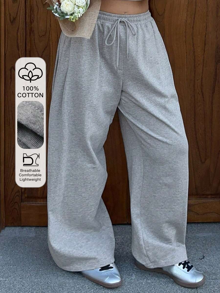 Dazy Plus 宽松针织卫衣和抽绳长裤套装，四季皆宜 - 淺灰色 - 查看 1