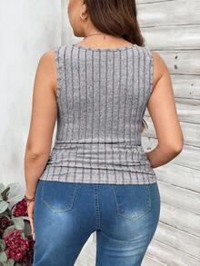 SHEIN LUNE 加大码女式杏色方领吊带背心 - 淺灰色 - 查看 2