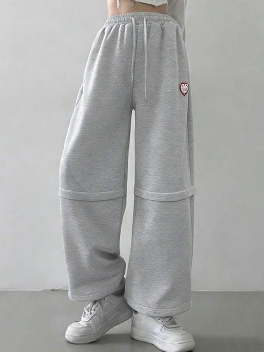 FRIFUL Women's Elastic Waist Detachable Wide Leg Sweatpants, Loose Fit Casual Pants For Spring To Summer - Grey - View 1