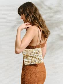 SHECARRY 女士单肩包、手提包、草编包、贝壳装饰金链，时尚优雅，简约个性，百搭实用，适合海滩、度假、夏季、海边、沙滩派对等场合。 - 米色 - 查看 1