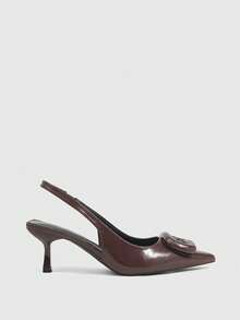 CUCCOO SZL Women's Square Buckle Pointed Toe Slingback Stiletto High Heel Sandals, Simple & Fashionable Spring Shoes Spring Break Easter Spring Shoes - dark brown - View 3
