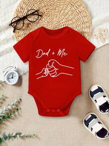 Baby Boy Casual Cartoon Dad + Me Fist Bump Print Short Sleeve Romper, Suitable For Spring/Summer - Red - View 3
