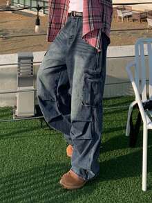 DAZY Men Flap Pocket Side Cargo Jeans - Blue - View 5