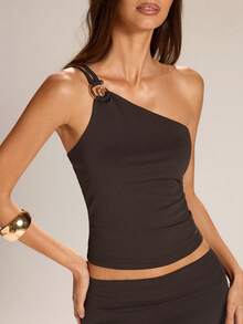 SHEIN BAE 女士棕色针织无袖吊带背心和低腰长裙套装，优雅两件套，棕色两件套 - 棕色 - 查看 6