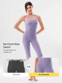 GLOWMODE 26" FeatherFit™ Glow Hard Buttery-Soft Stretchy Sweat-Wicking Booty-Lifting Butt Scrunch Removable Cups Bodysuit Romper Yoga Pilates - Lilac Dream - View 3