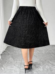 Elenzga 大码极简黑色提花A字裙，配玫瑰金金属扣 - 黑色 - 查看 2