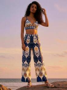 CAJUNI Set di canotta corta e pantaloncini con stampa di palme, adatto per vacanze - Multicolore - Visualizzare 6