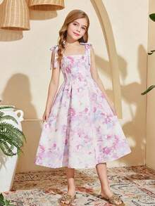 SHEIN Tween Girls Ditsy Floral Cami Dress - Mauve Purple - View 5