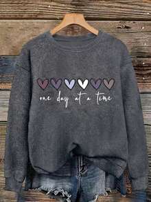 EMERY ROSE Plus Size Heart & Letter Graphic Casual Faux Knit Sweatshirt - Dark Grey - View 3