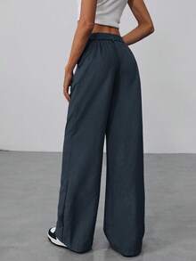 Aloruh Women's Straight Leg Wide Leg Super Long Trousers With Double Waistband Design, Suitable For Commuting, Daily Wear, Office, Autumn/Winter - Navy Blue - View 2