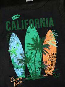 Bubblio Áo tank top phong cách thường ngày cổ điển dành cho bé trai, in hình ván lướt sóng nhiều màu sắc, in tên thành phố California, hình ngôi sao và hình bóng cây cọ, thích hợp cho mùa hè. - màu đen - Xem 5