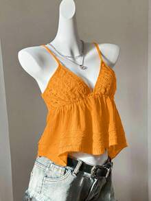 Comfortcana 女士纯色简约休闲吊带背心 - 亮橙色 - 查看 4