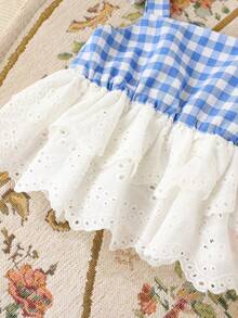 2pcs Baby Girl Plaid Round Neck Sleeveless Top And Elastic Waist Pants Set Checkered Outfit Two Pieces Sets Girls Two Pieces Set Cute Vintage Style Light Blue Matching Set Baby Girls 2pcs Set Baby Girl Checkered Outfit Little Girl Summer Sets - Multicolor - View 4