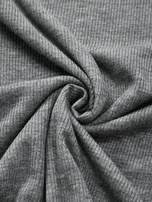 Ocili Bộ đồ ngủ gồm áo dài tay cổ vuông màu trơn và quần dài cho nữ - Màu xám đen - Xem 9